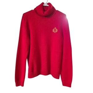 Ralph Lauren Red Knit Turtleneck Sweater Nautical‎ Crest Logo